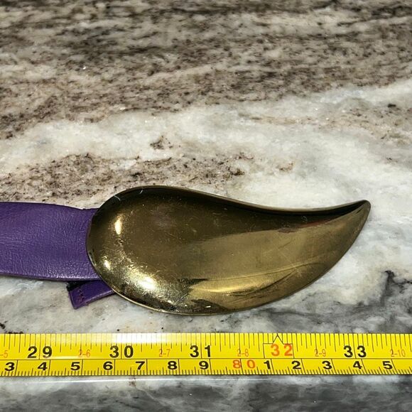 Vintage, Purple Belt with Gold Metal Teardrop Statement Buckle, Women’s Small - Picture 2 of 7